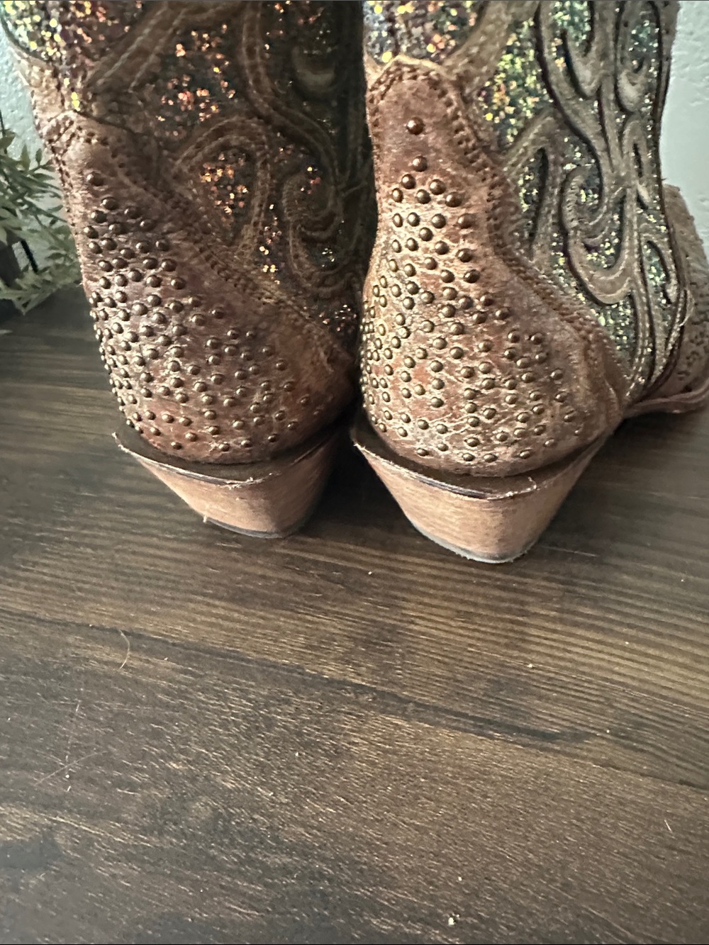 Corral Brown Glitter Embellished Western Heeled Boots - Picture 4 of 5